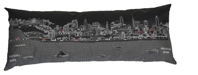 Modern Philadelphia Skyline outdoor cushion in Gray