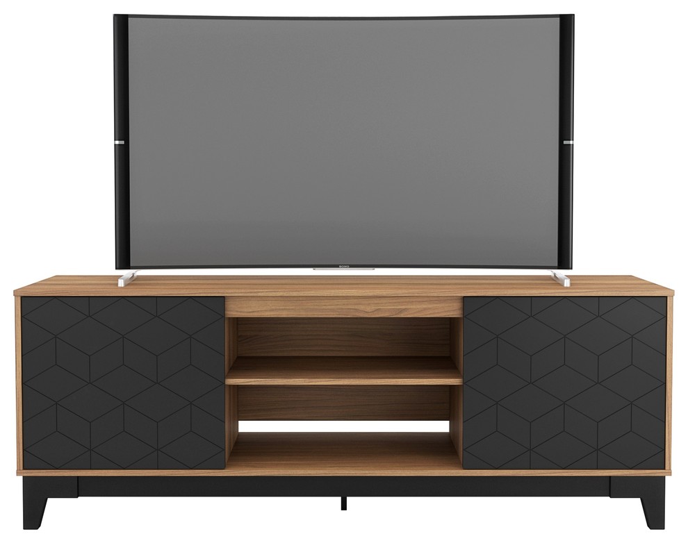 Nexera 402330 Hexagon TV Stand, 72", Nutmeg/Black Transitional