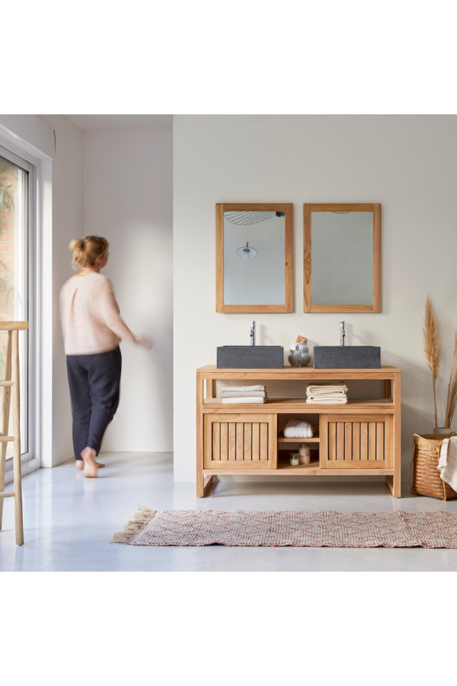 Solid Teak Vanity Unit, Tikamoon Colonial Duo Transitional Bathroom