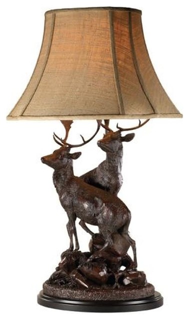 Sculpture Table Lamp MOUNTAIN Lodge Grand Stags Deer 1-Light