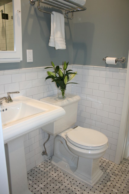 Small Pass-Through Marble Bath american-traditional-bathroom