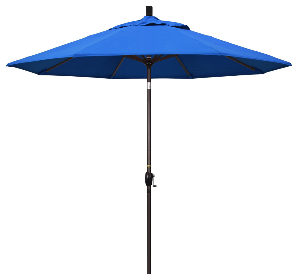 9' Bronze Push-Button Tilt Crank Aluminum Umbrella, Royal Blue Olefin