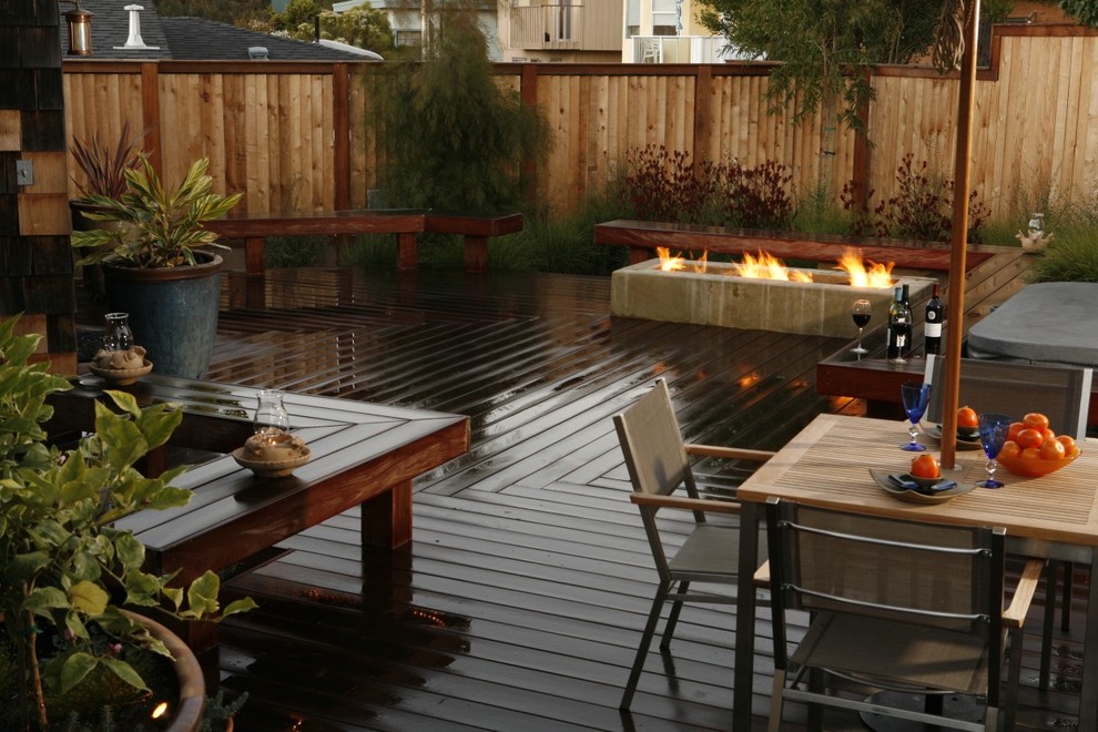 Design ideas for a contemporary deck in San Luis Obispo with a fire feature.