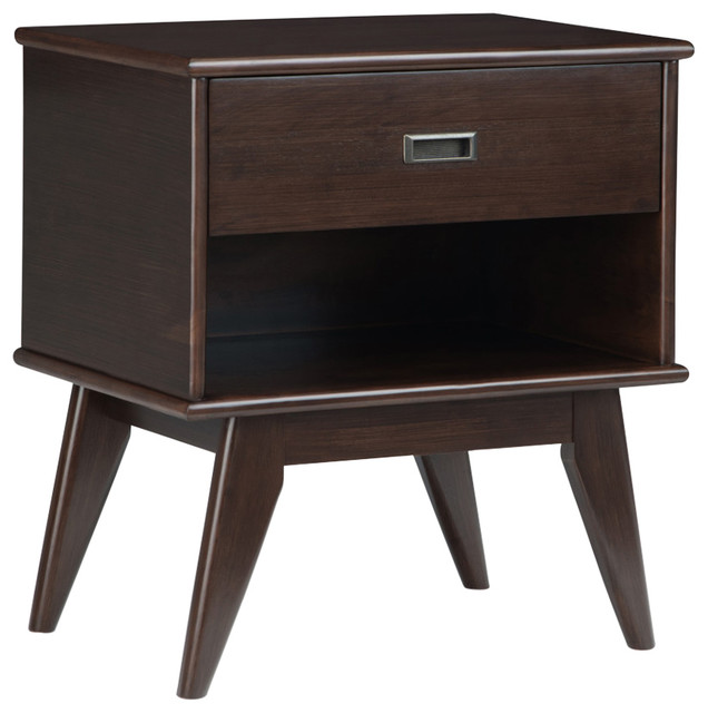 Draper Solid Hardwood 24" Modern Bedside Nightstand Table, Medium Auburn Brown