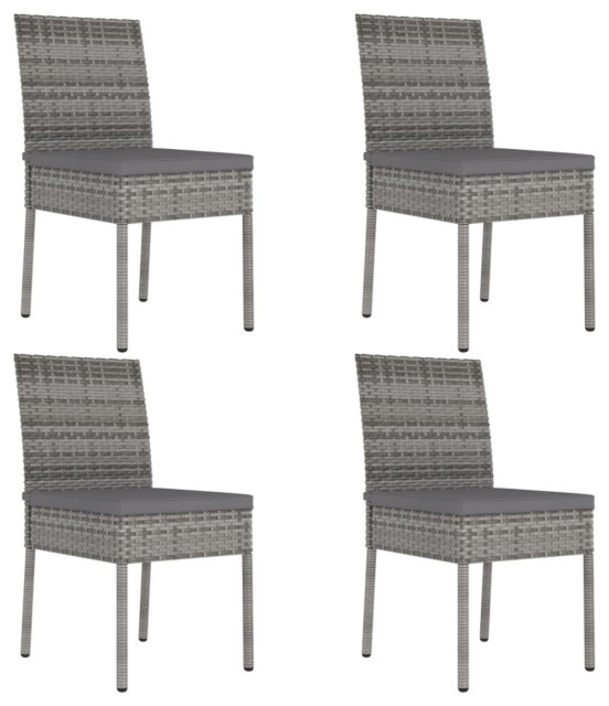 Vidaxl Garden Dining Chairs, Set of 4, Poly Rattan Gray Tropical