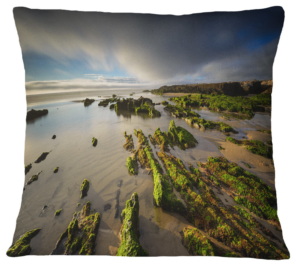 Furnas Virgin Beach Galicia Spain Seashore Throw Pillow, 16"x16"