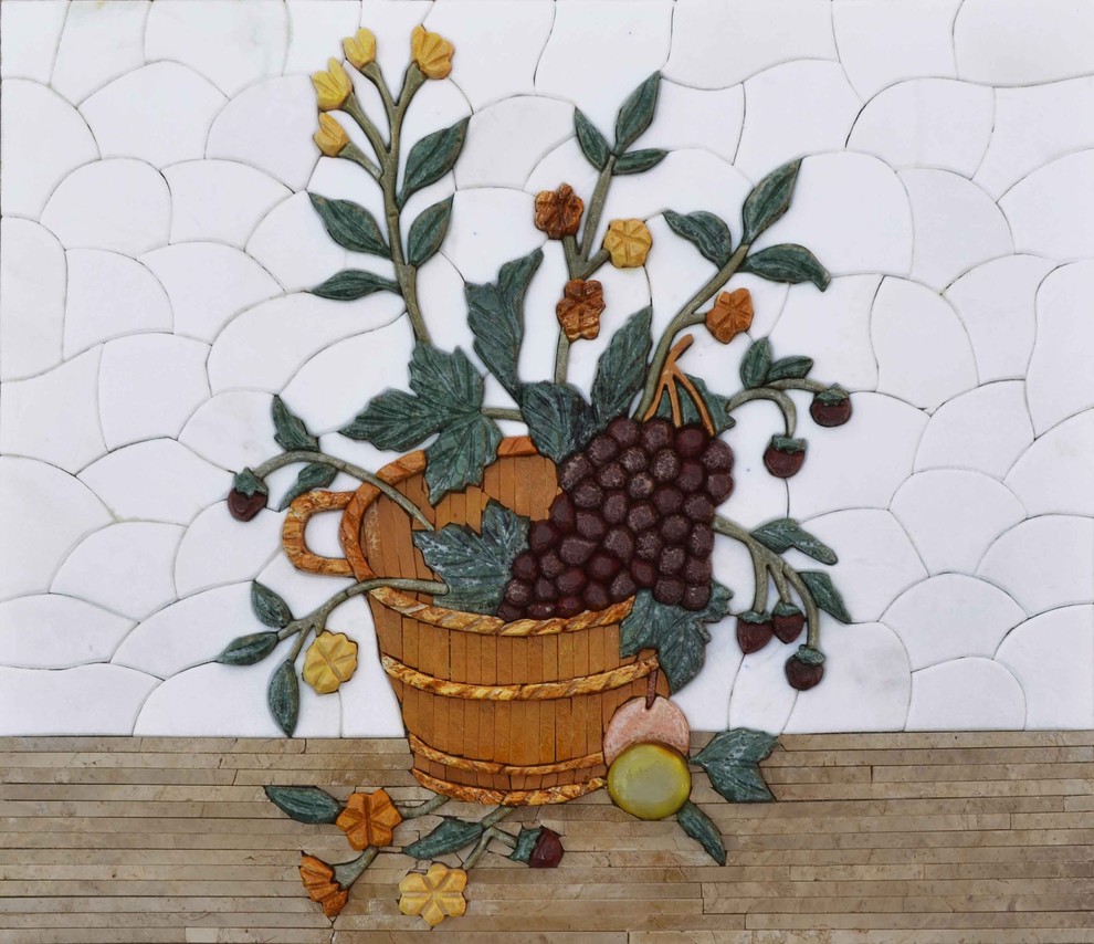 Oberman nut plum peach Tile Mural Backsplash Art Marble Ceramic FRUIT FLOWERS A
