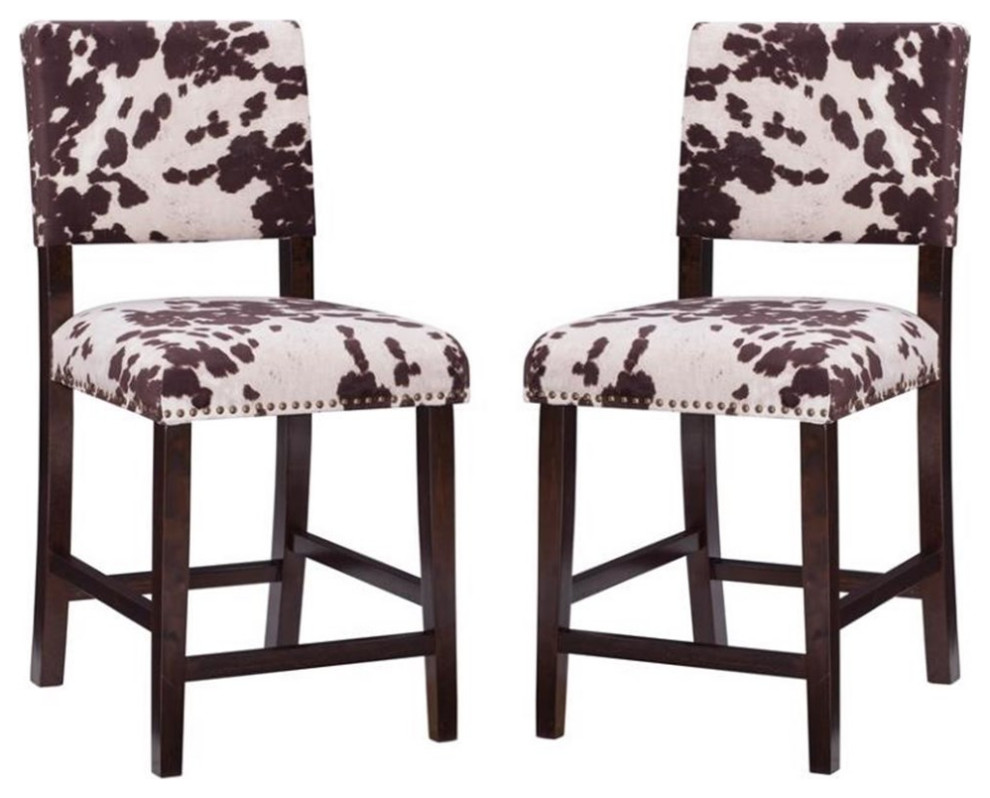 Home Square 2Piece Furniture 24" Wood Cow Print Counter Stool Set in
