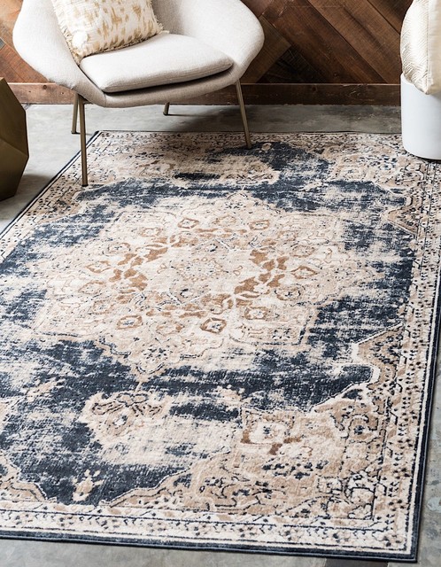 Transitional Cottage 7' Square Sapphire Area Rug