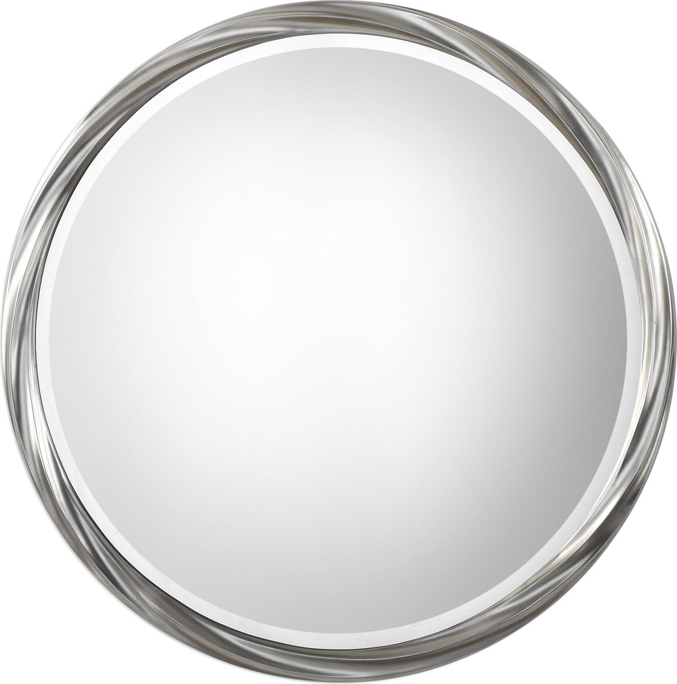 Orion Silver Round Mirror 36"x36" Transitional Wall Mirrors by