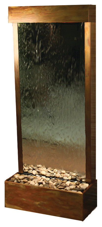 Harmony River Flush Mount Water Fountain, Silver Mirror, Rustic Copper