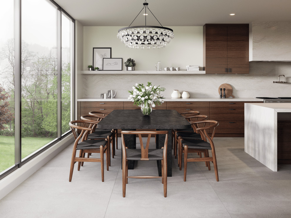 Inspiration for a medium sized modern kitchen/dining room in Vancouver with beige walls and no fireplace.