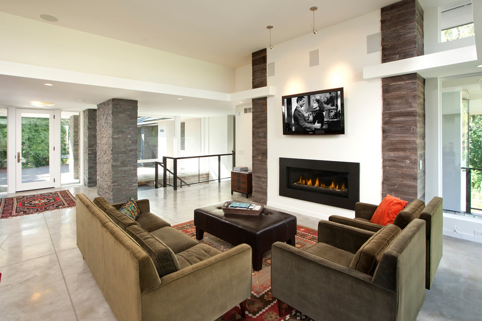 Inspiration for a contemporary living room in Minneapolis with concrete floors.
