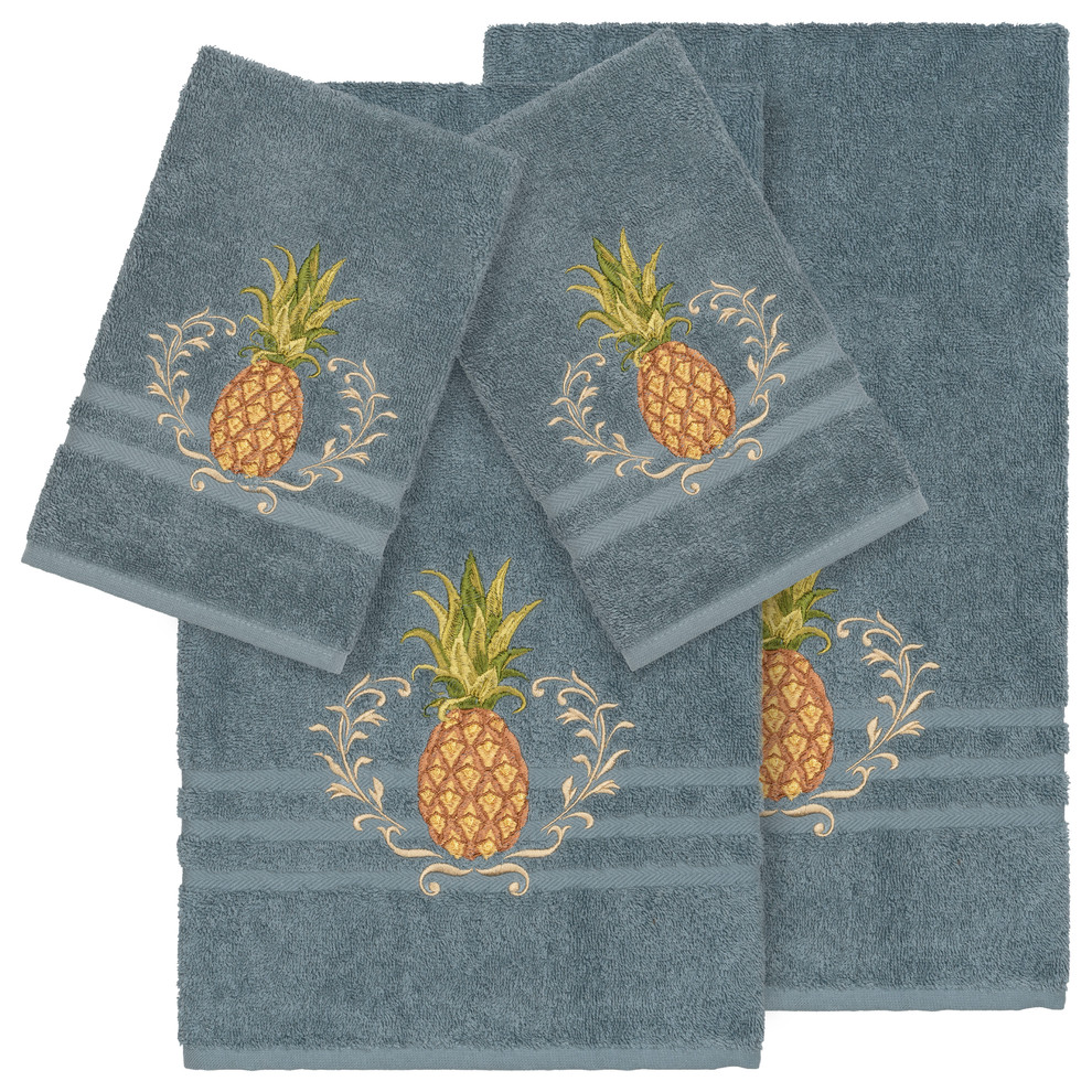 Linum Home Textiles Welcome Embellished, Teal, Embellished Towel, 4-Piece Set
