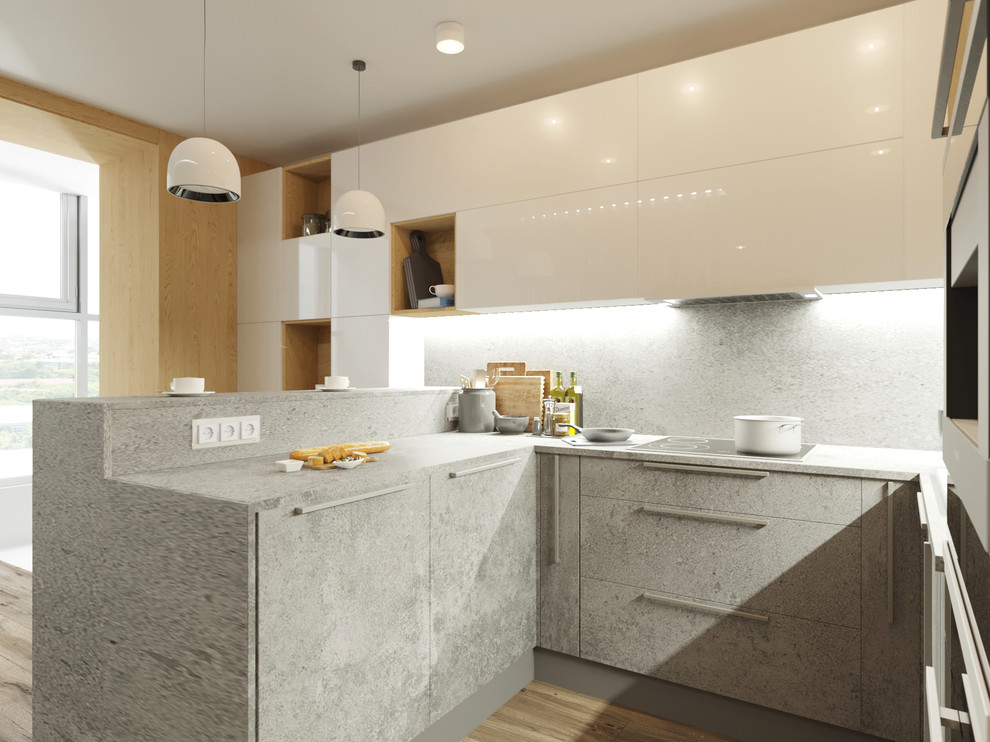 Дизайн объединенного пространства кухни-гостиной для молодой пары, 1 вариант