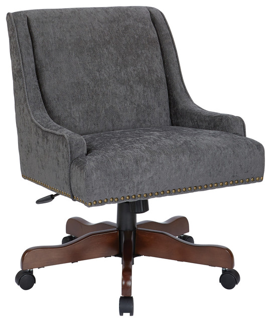 Everton Office Chair With Antique Bronze Nailheads Charcoal Coffee Base