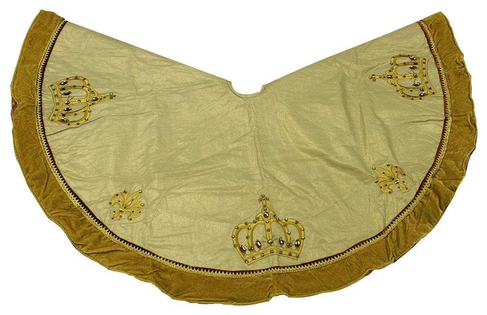 54" Royal Symphony Jeweled Fleur de lis Gold Christmas Tree Skirt