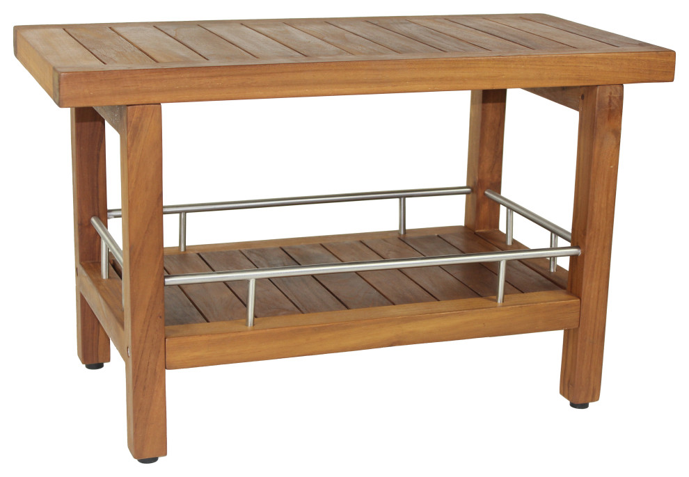 Patented 30" Spa™ Teak & Stainless Shower Bench with Shelf