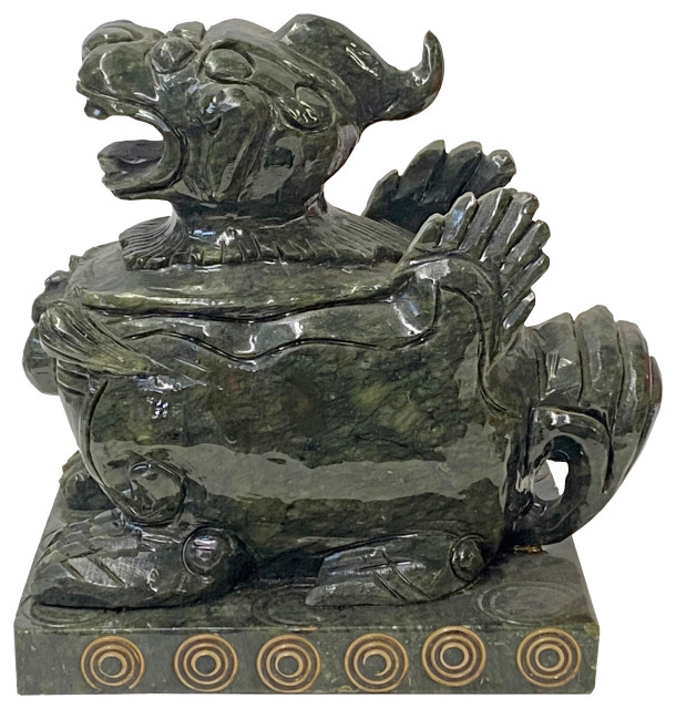 Large Hand Carved Chinese Green Stone Pixiu Fengshui Figure Hws3614