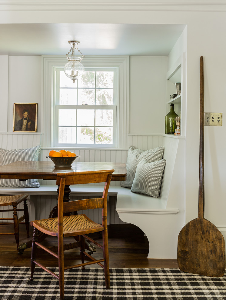 Inspiration for a traditional eat-in kitchen in Boston with medium hardwood floors.