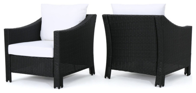 Gdf Studio Dione Outdoor Black Wicker Club Chairs With White Cushions Set Of 2 Tropical Lounge By Gdfstudio Houzz - Patio Chairs With White Cushions