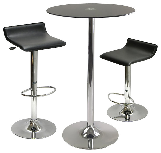 Winsome Rossi 3 Piece Round Pub Set with Air Lift Stools in Black