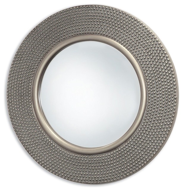 Round Hammered Antique Silver Wall Mirror Transitional Wall Mirrors