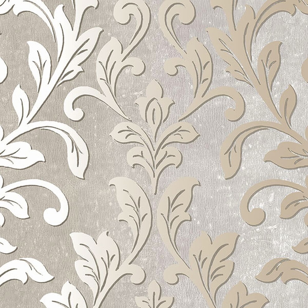 Texture Style 2, Modern Damask Faux White, Cream Wallpaper Roll