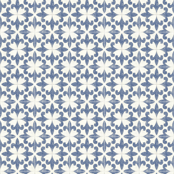 4072-70033 Delphine Remy Blue Fleur Tile Sure Strip Prepasted Wallpaper
