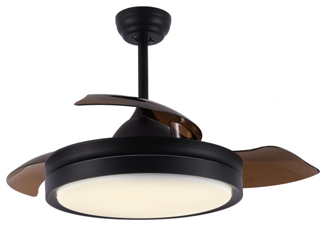 Remote Retractable Bedroom Ceiling Fan, Black Modern Ceiling Fan Light