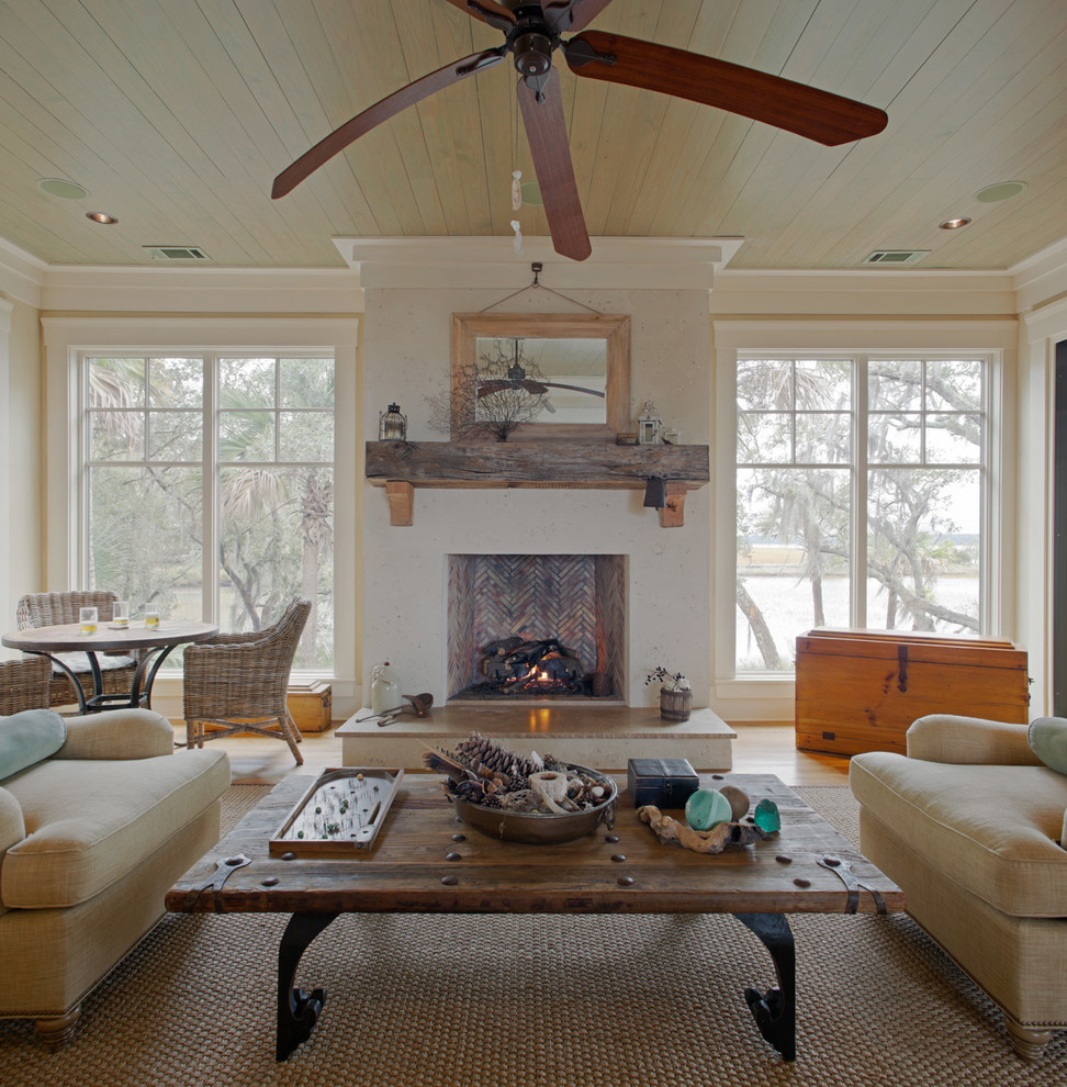 Design ideas for a beach style living room in Charleston.