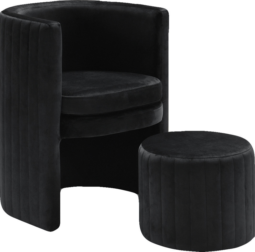 Selena 2-Piece Velvet Upholstered Accent Chair and Ottoman Set, Black