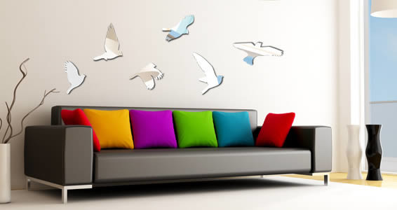 Flying Birds Wall Decal Set Of 6 Resin Mirrors 22 X22