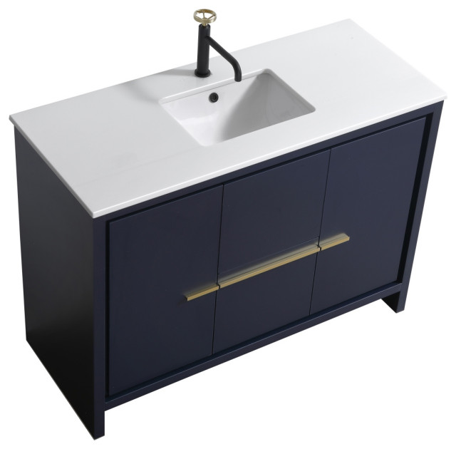 KubeBath Dolce 48" Bathroom Vanity With White Quartz Countertop, Ash ...