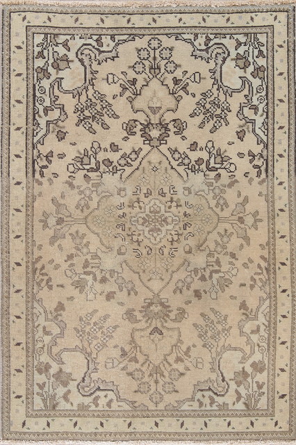 Consigned, Worn Oriental Hand Made Tabriz Persian Vintage Rug, Beige, 4'6"X3'1"