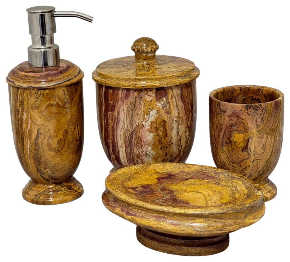 Multi Brown Onyx 4 Piece Bathroom Accessory Set Traditional