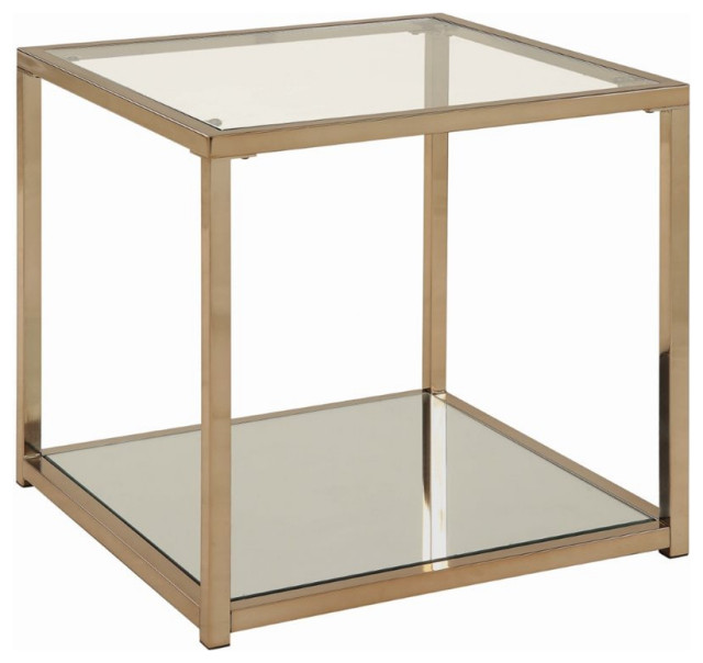 Coaster Cora Contemporary Square Glass Top End Table with Shelf in
