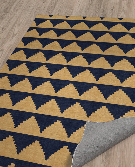LASH NAVY AND GOLD Area Rug By Becky Bailey
