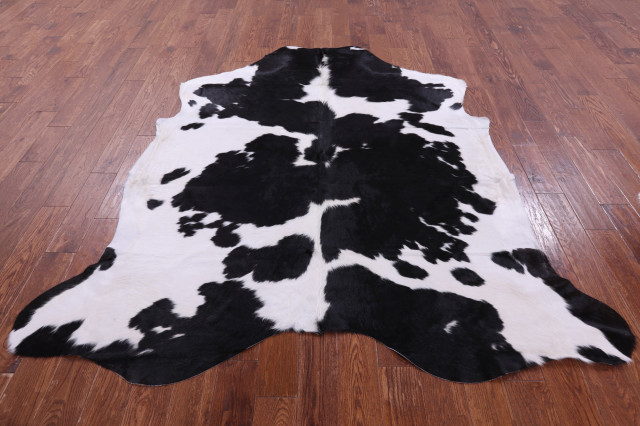 7' 4" X 6' 10" Black and White Natural Cowhide Rug C2183