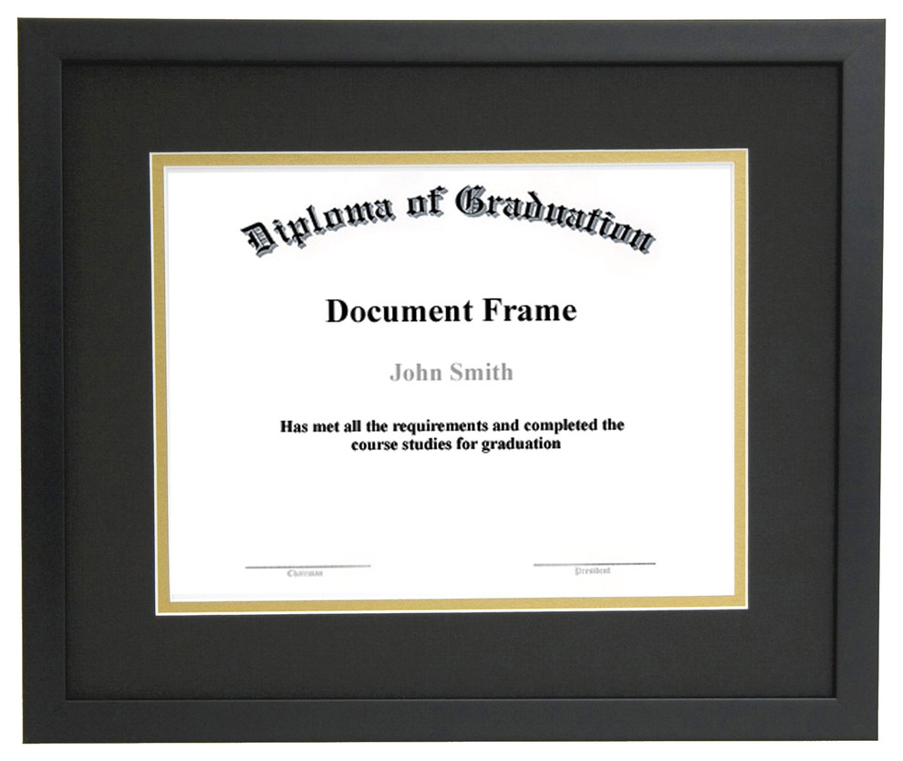 Diploma and Document Frame with Matting, Thin Black Wood, 7x9 Transitional Picture Frames
