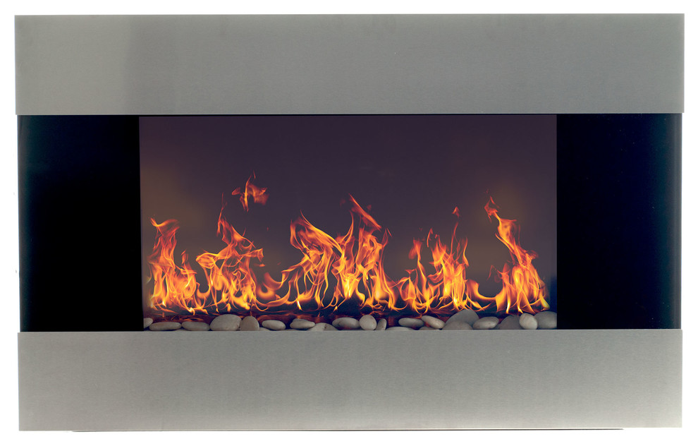 Wall-Mounted Electric Fireplace With Remote, Stainless Steel, 36"