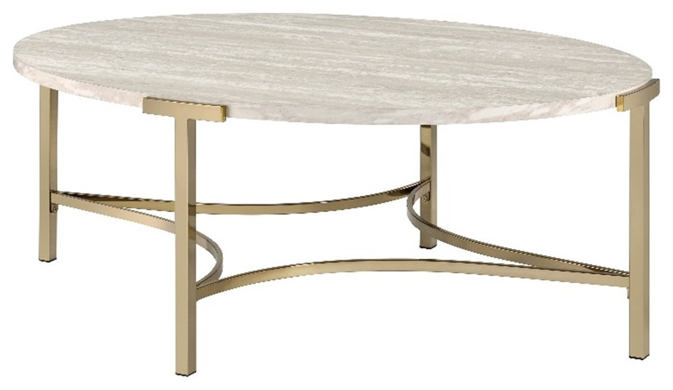 Furniture of America Vasket Contemporary Metal Coffee Table in Gold Champagne