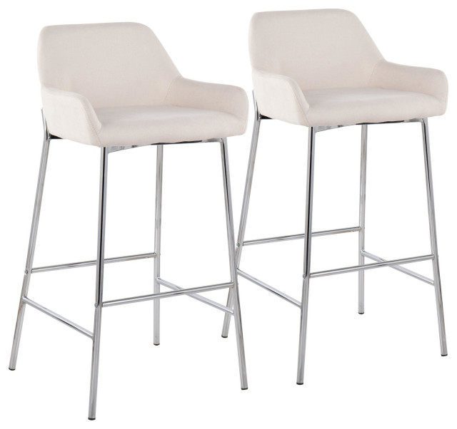Daniella FixedHeight Bar Stool, Set of 2, Chrome Metal Midcentury Bar Stools And Counter