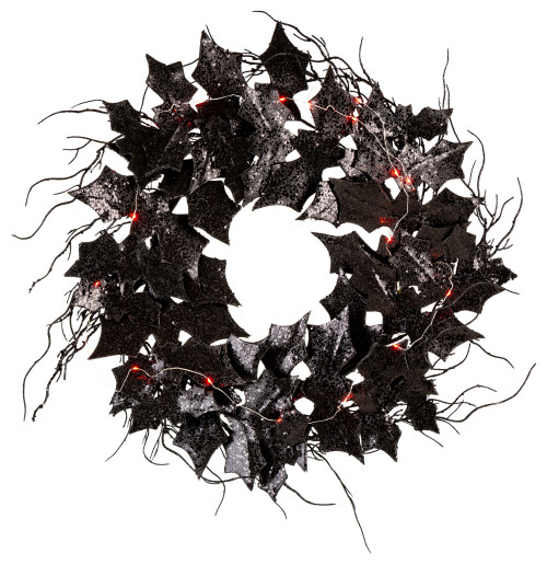 26"D Lighted Halloween Bat Wreath