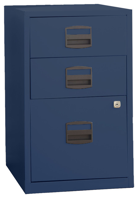 Bisley Three Drawer Steel Home or Office Filing Cabinet, Navy Blue