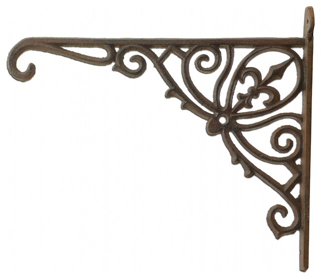 Cast Iron Plant Hanger, Ornate Fleur De Lis, Rust Brown Color, 12" Deep -  Mediterranean - Brackets - by TGL Direct | Houzz