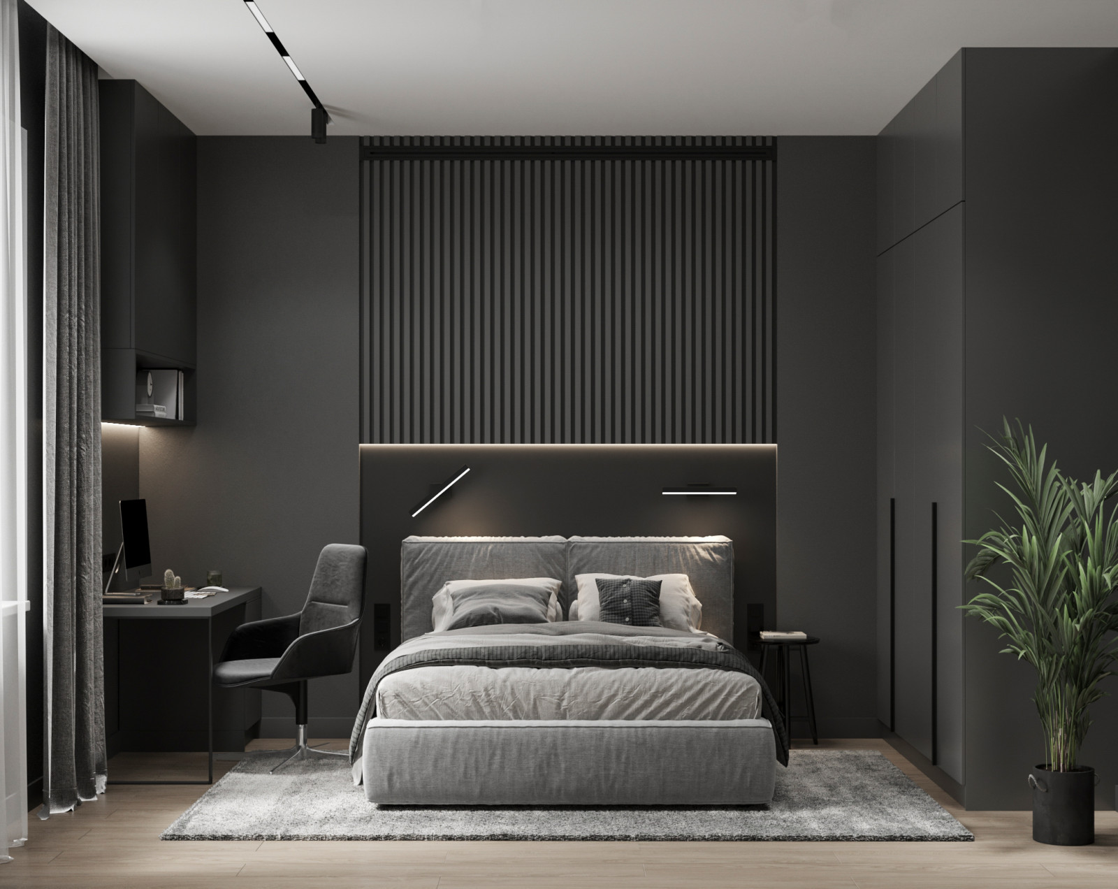 Стильный интерьер коттеджа с женской и мужской спальнями