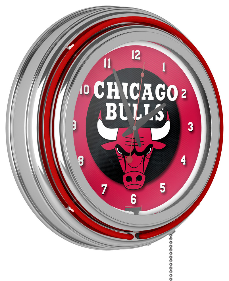 Chicago Bulls NBA Chrome Double Ring Neon Clock