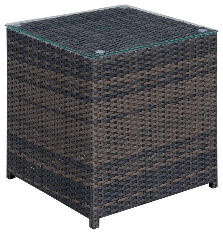 Furniture of America Daley Contemporary Glass Top Patio End Table in