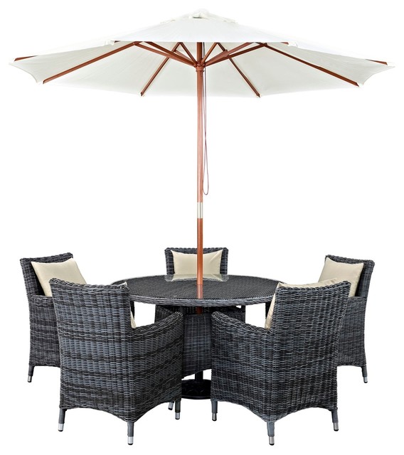 Modern Urban Outdoor Patio 7Piece Dining Chairs and Table Set, Beige